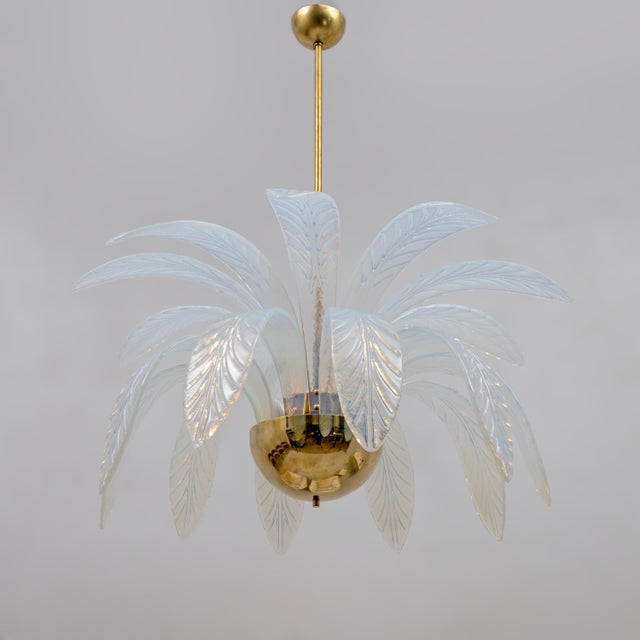 Gold Iridescent Murano Glass and Brass Palm Leaves Chandelier, 2000s For Sale - Image 8 of 8