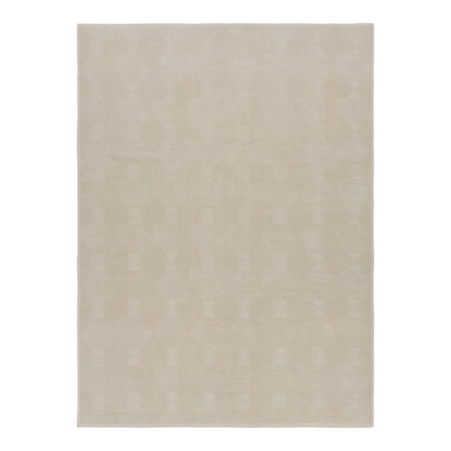 Rug & Kilim’s Art Deco Style Rug With Cubist Geometric Patterns in Cream White For Sale