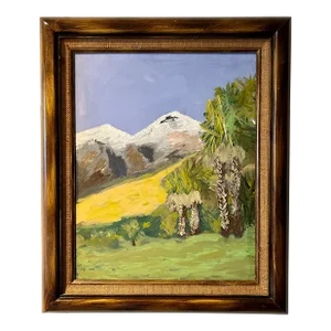 Impressionistic Landscape "Palm Trees and Snow" Oil on Canvas,Framed