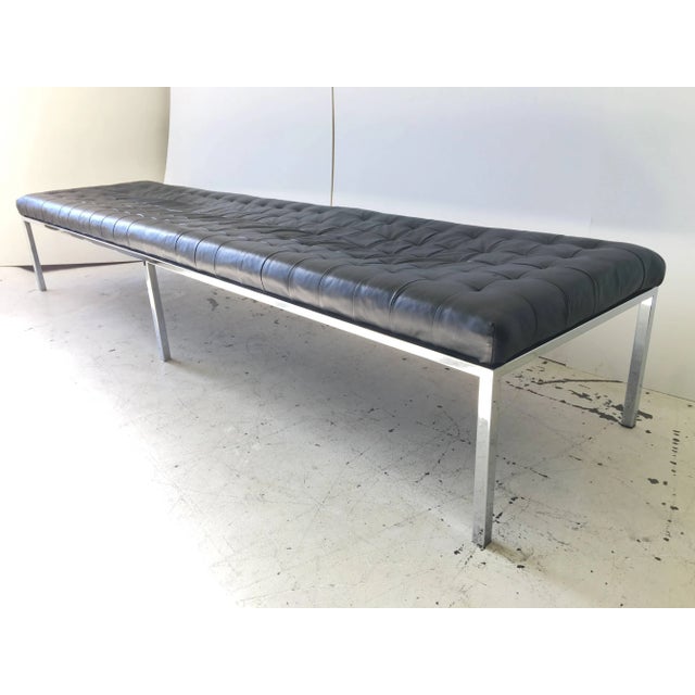 8 feet long! This is a fantastic large, leather tufted "Museum" bench for Metropolitan. It is in all original vintage...