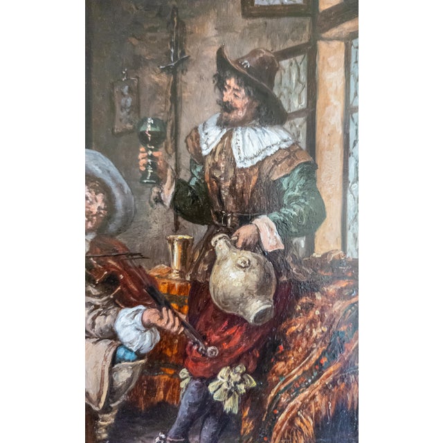 19th Century Continental European Dutch Style Tavern Genre Scene Painting, Signed For Sale - Image 14 of 16