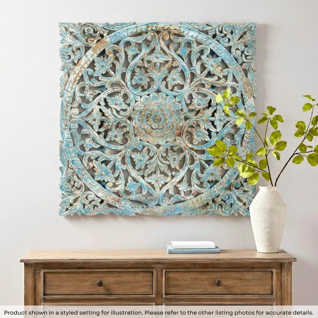 "Dimensions: 35"" W x 2"" D x 35"" H Features: • Lattice see through carved panel • 100% solid wood construction • Hand...