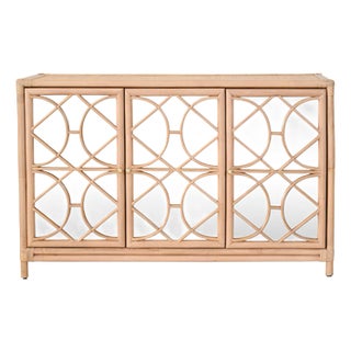 Matthew Izzo Home - Aria Natural Rattan Three Door Buffet Cabinet With Mirror Front Doors For Sale