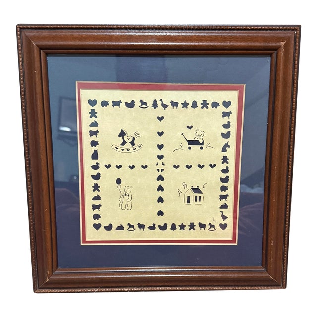 Vintage Design With Scissors Nursery Art 1985, Signed by r.w. For Sale