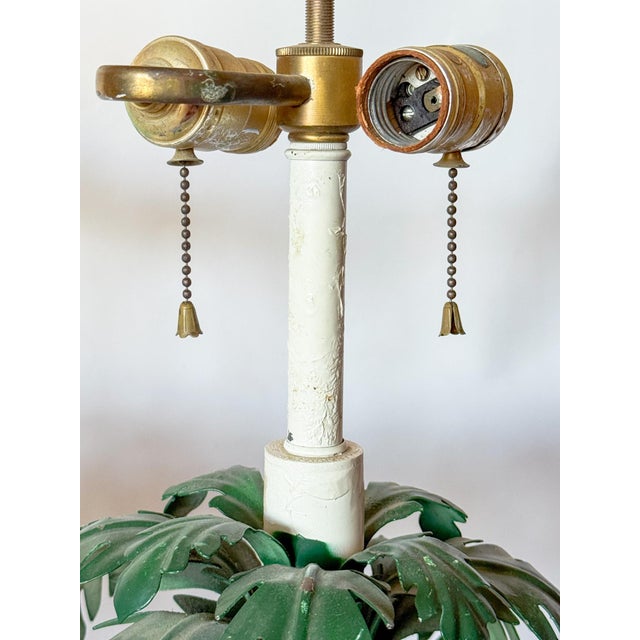Vintage Hollywood Regency Italian Palm Tree Tole Lamps, a Pair For Sale - Image 11 of 16