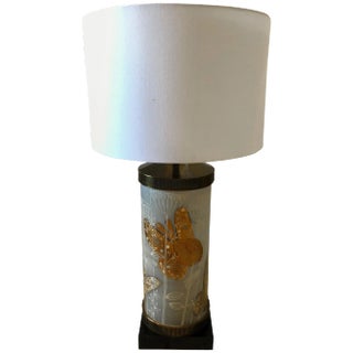 Large Mid-Century Modern Cylindrical Butterfly Motife Table Lamp For Sale