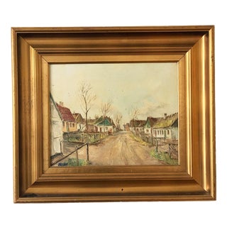 Danish Artist, European Village, 1940s, Oil Painting on Canvas, Framed For Sale