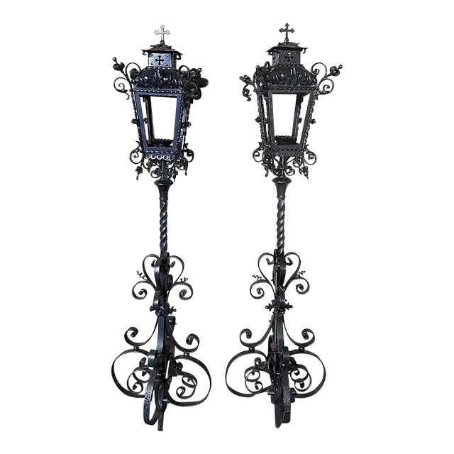 Pair 19th Century French Wrought Iron Garden Lanterns For Sale