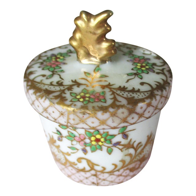 Antique French Hand Painted Enameled Porcelain Stamp Box For Sale