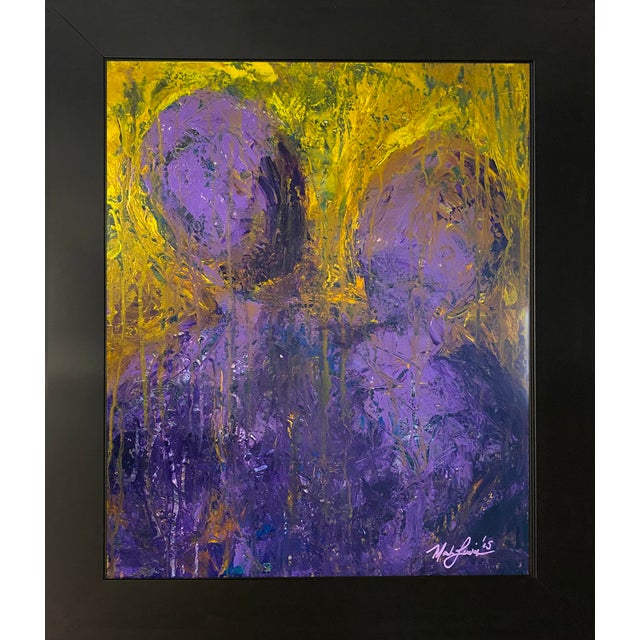 2025 "035-25" Abstract Expressionist Amethyst & Canary Yellow Painting by Mark Lewis For Sale