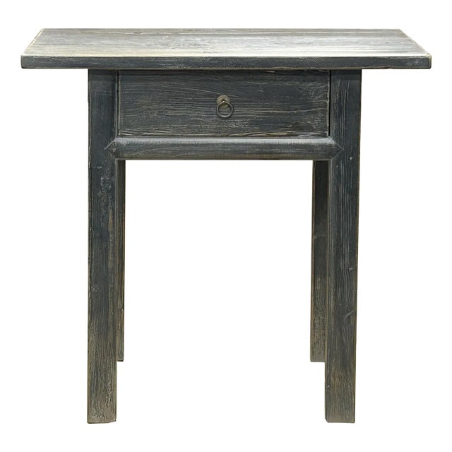 Distressed Rough Grain Fade Black Rectangular Pedestal Foyer Side Table For Sale