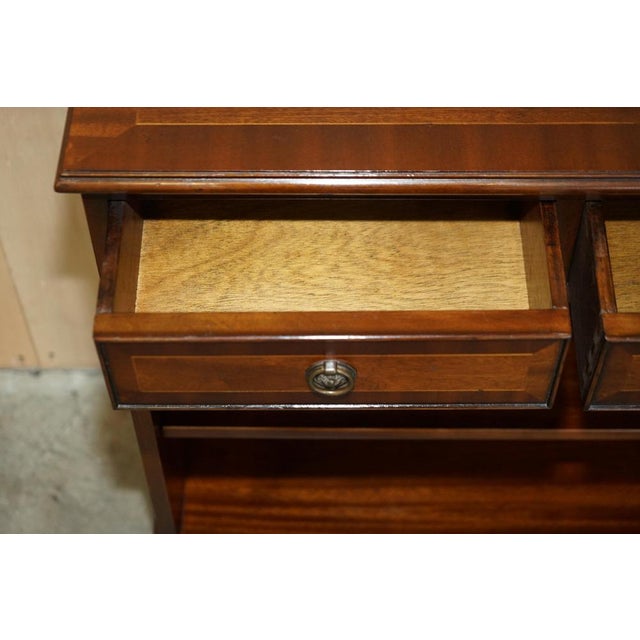 Small Vintage Flamed Mahogany Open Library Bookcase with Drawers from Bevan Funnell For Sale - Image 17 of 18