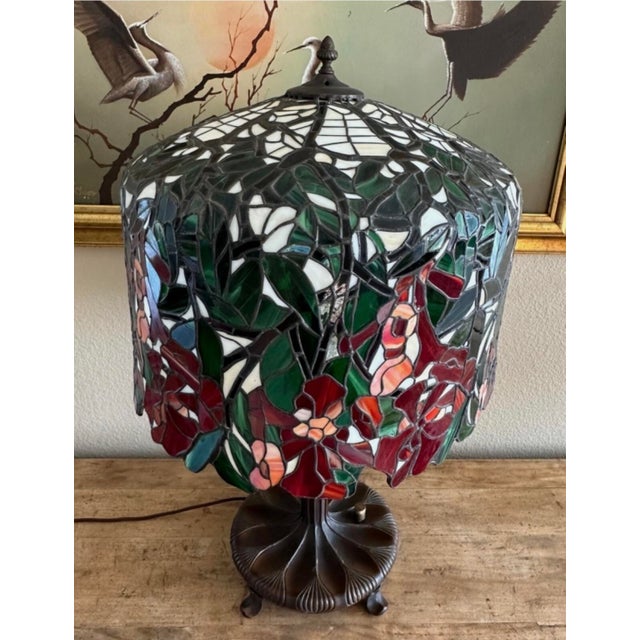 Unique Art Glass & Metal Company Tiffany Studios Style Morning Glory Leaded Glass Table Lamp, Circa 1915 For Sale - Image 14 of 18
