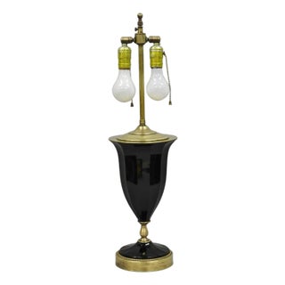 Antique French Neoclassical Black Faceted Opalene Glass Urn Brass Table Lamp For Sale