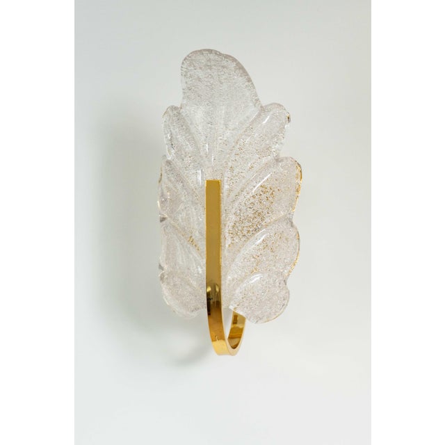 Vintage Hollywood Regency Murano Graniglia Glass Leaf Wall Sconces in Brass, 1970s, Set of 2 For Sale - Image 10 of 18
