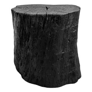 Rustic Modern Black Natural Form Stump Stool / Side Table For Sale