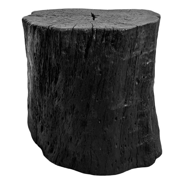Rustic Modern Black Natural Form Stump Stool / Side Table For Sale
