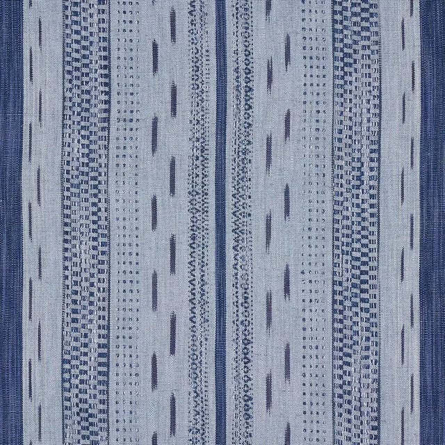 Sample - Schumacher Mirza Ikat Stripe in Indigo on Chambray For Sale