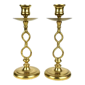 Late 20th Century Vintage Solid Gold Brass Candlestick Candle Holders Made in Usa- a Pair