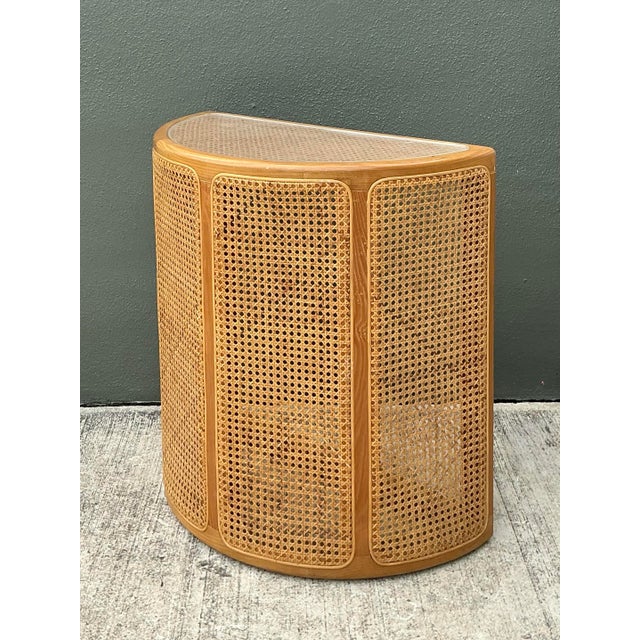 Vintage Wood and Cane Demilune Console Table For Sale - Image 12 of 12