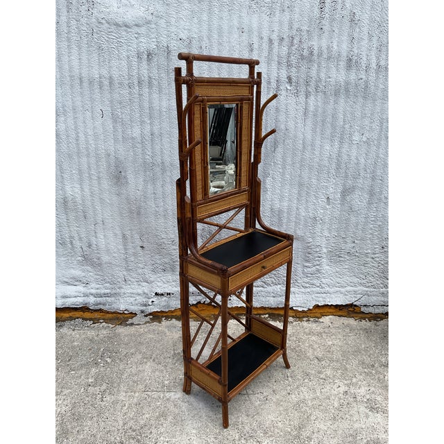 Vintage Regency Burnt Bamboo and Wicker Hall Tree | Chairish