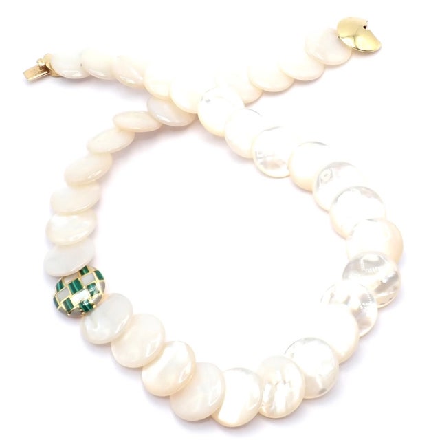 Tiffany and Co. 1980s Tiffany & Co. Angela Cummings Yellow Gold Mother of Pearl Malachite Inlaid Necklace For Sale - Image 4 of 15