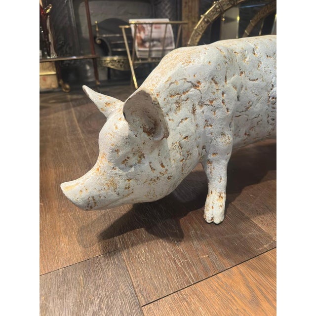 Painted White Cast Iron Pigs, Set of 2 For Sale - Image 5 of 15