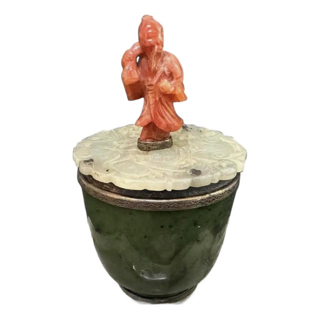1930s Art Deco Inkwell by Farmer With Jade and Carnelian For Sale