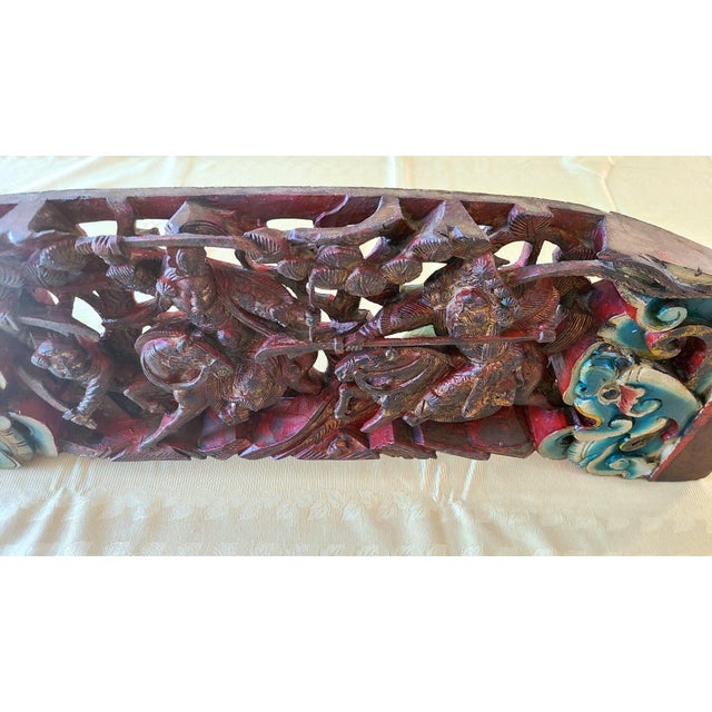Late Qing Double-Sided Chinese Carved Architectural Beam - Solid Cypress (31"x12") For Sale - Image 17 of 18