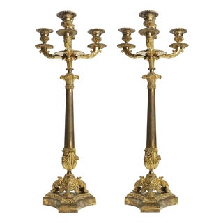 Empire Three-Layer Candleholders in Gilded Bronze, 1800, Set of 2 For Sale
