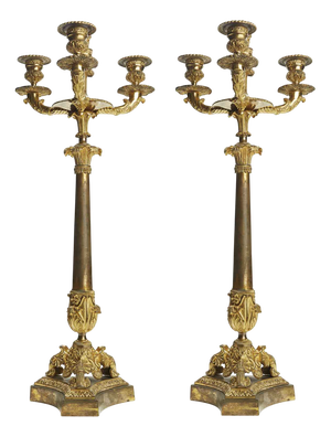 Empire Three-Layer Candleholders in Gilded Bronze, 1800, Set of 2