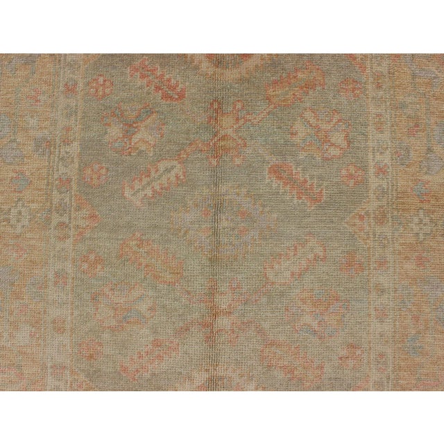 Turkish New Oushak Rug With Green, Neutral Colors and All-Over Flower Design For Sale In Atlanta - Image 6 of 8