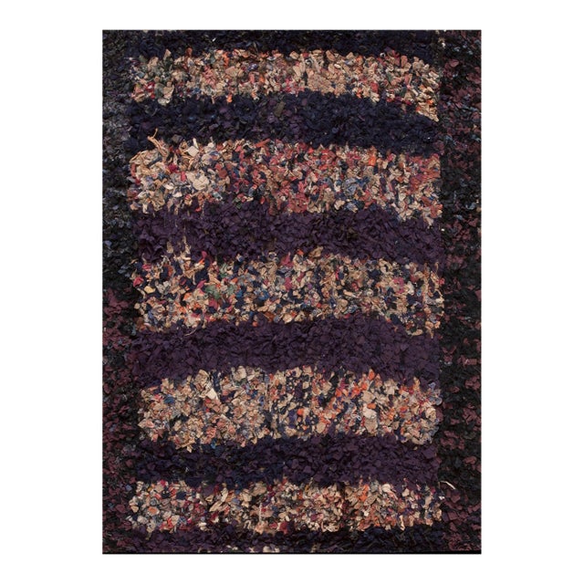 1900s Multicolor Stripe Antique American Shaker Rag Rug 2' X 3' Handmade Wool Carpet For Sale
