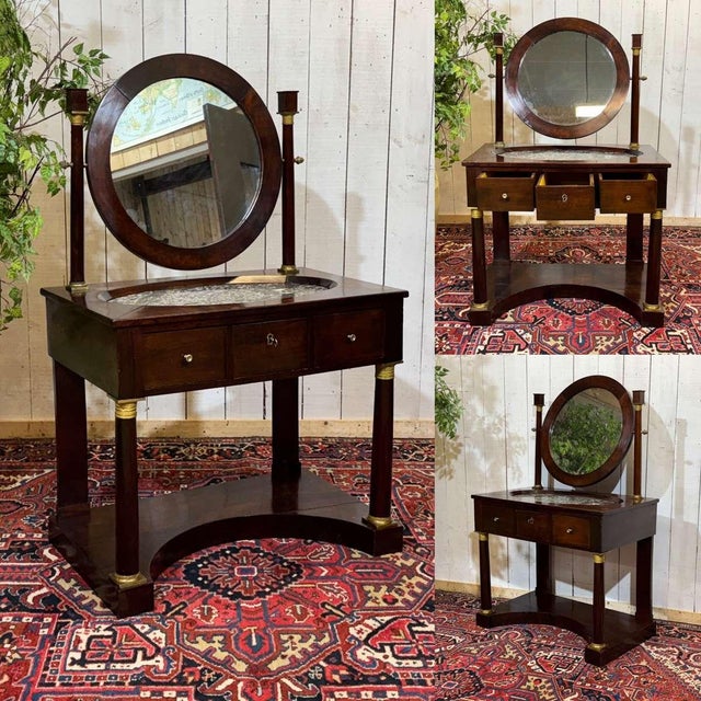 Antique Empire Style Dressing Table in Mahogany with Marble Top, 1800s For Sale - Image 17 of 18