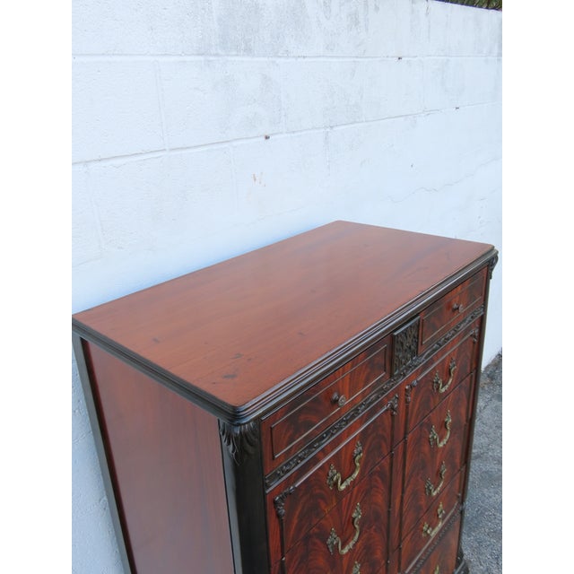 Early 1900s Carved Flame Mahogany Tall Chest of Drawers 6324 For Sale - Image 4 of 12
