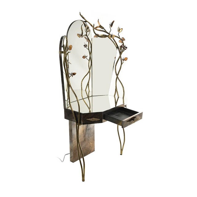 Dressing table with triptych mirror signed Henri Fernandez. This piece is designed in the style of the selected designer...
