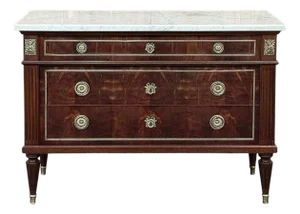 Antique French Louis XVI Mahogany Commode With Carrara Marble
