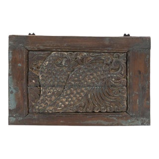 Vintage Indian Carved and Painted Teakwood Panel For Sale