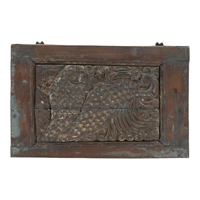 Vintage Indian Carved and Painted Teakwood Panel For Sale
