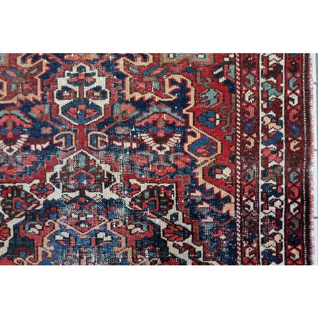 1920s, Antique Persian Hamadan Rug, Distressed Geometric Medallion, 4 X 6 For Sale - Image 9 of 11