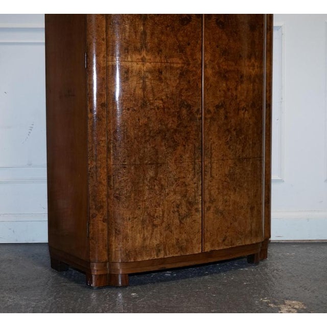 English Art Deco Burr Walnut 2-Door Wardrobe with Shelves, 1930s For Sale - Image 3 of 18