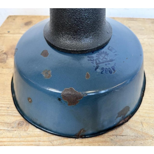 Industrial Blue Enamel Factory Lamp with Cast Iron Top, 1960s For Sale - Image 13 of 18