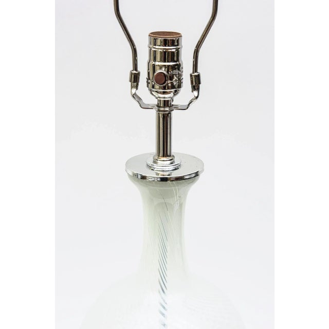 Mid-Century Modern Vintage 60's Murano Aureliano Toso White Swirl and Chrome Glass Lamps With Original Glass Finials Pair Of For Sale - Image 3 of 9