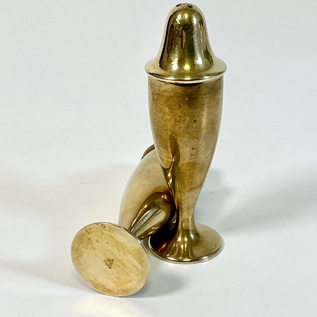 Brass 1940s Vintage Art Deco Boho Chic Brass Salt & Pepper Shakers - A Pair. For Sale - Image 8 of 8