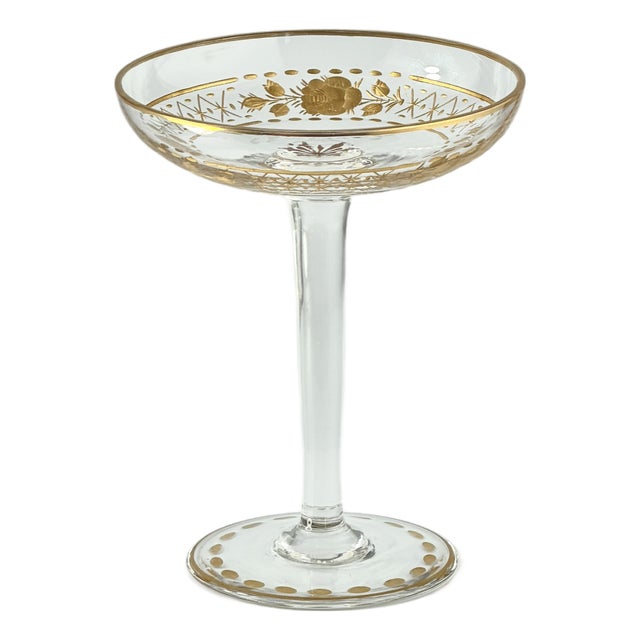 Antique Gilt Decorated Art Glass Goblet, 1890s For Sale