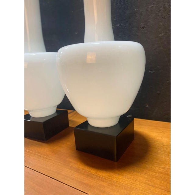 1960s Mid Century Modern Statuesque Cased Glass Murano Table Lamps on Black Walnut Bases - a Pair For Sale - Image 4 of 12
