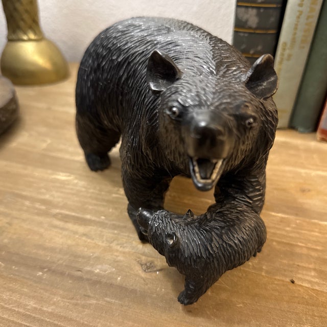 Black Forest Carved Wood Bear and Cub Sculpture For Sale - Image 10 of 10