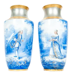 Antique English Porcelain Decorative Vases - a Pair