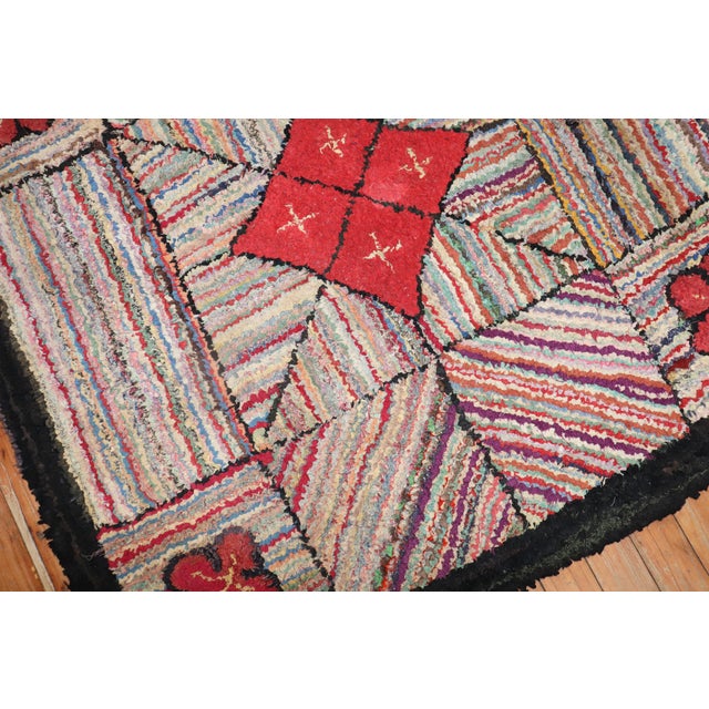 Brick Red Mid 20th Century Square American Hooked Scatter Rug For Sale - Image 8 of 18