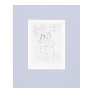 Figurative Etching of Two Girls in Gowns, Line Drawing by Dorian Krausz For Sale